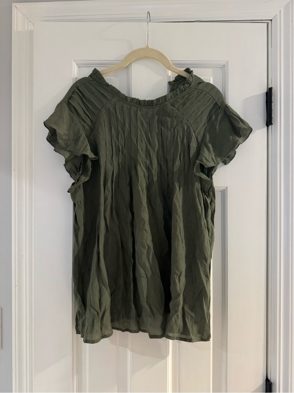 Nanette Lepore Olive Green Ruffled Short Sleeve Top
